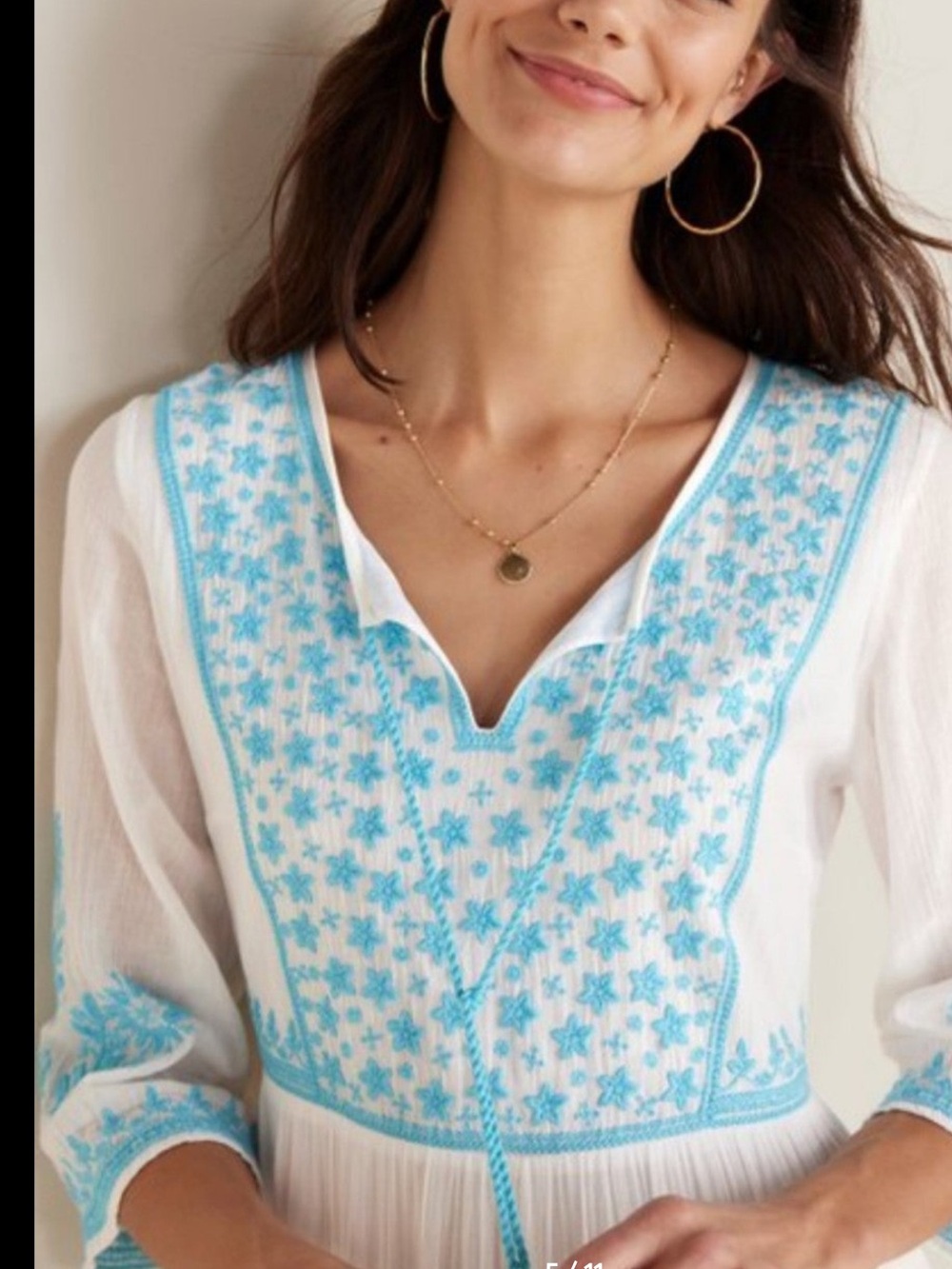 Soft Surroundings Juniper white gauze dress with aqua embroidery Size Small - Picture 6 of 16